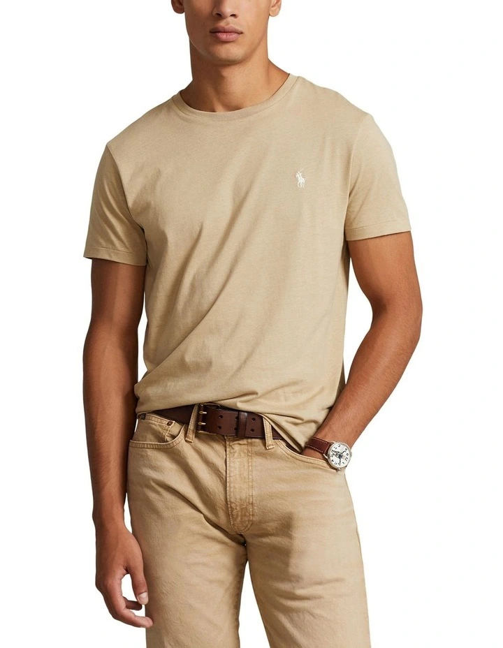 Custom Slim Fit Jersey Crewneck T-shirt in Beige
