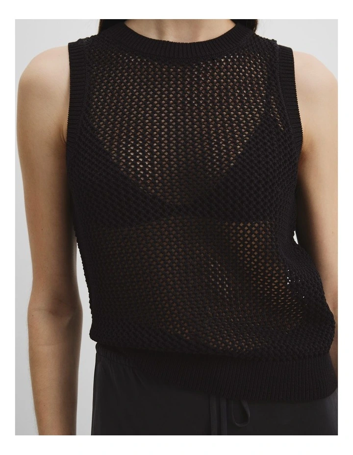 Organically Grown Cotton Crochet Knit Tank in Black