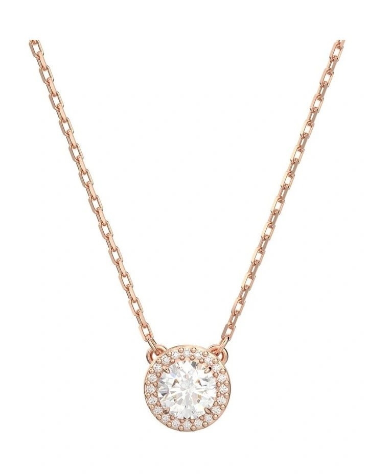 Constella Pendant Round Cut Pave Rose Gold-Tone Plated in White