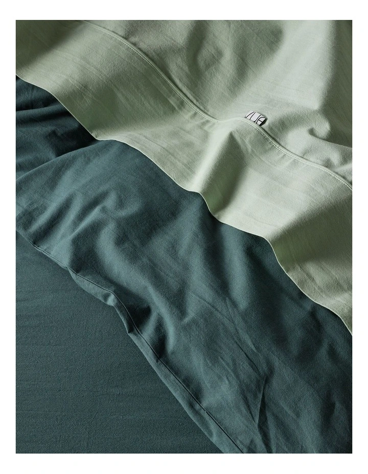 Stonewashed Cotton Quilt Cover Set in Dusky Green