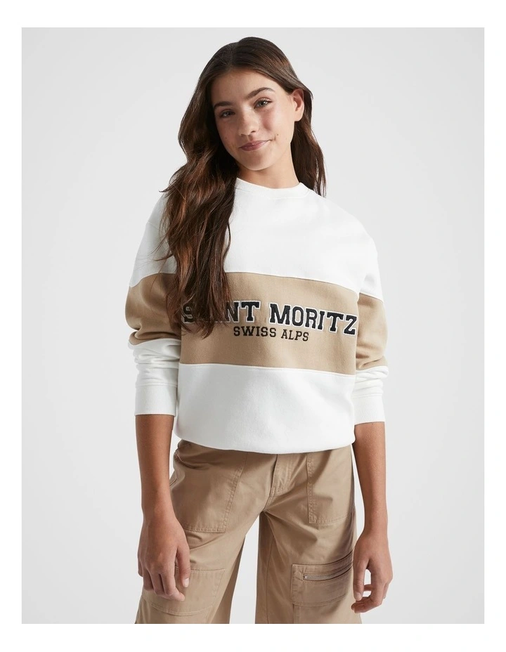 Colourblock Sweat in in Ecru