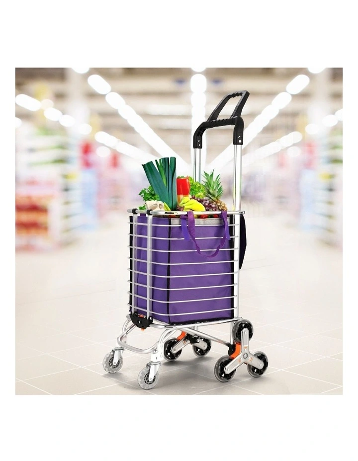 Foldable Shopping Cart Trolley 35L in Purple/Silver