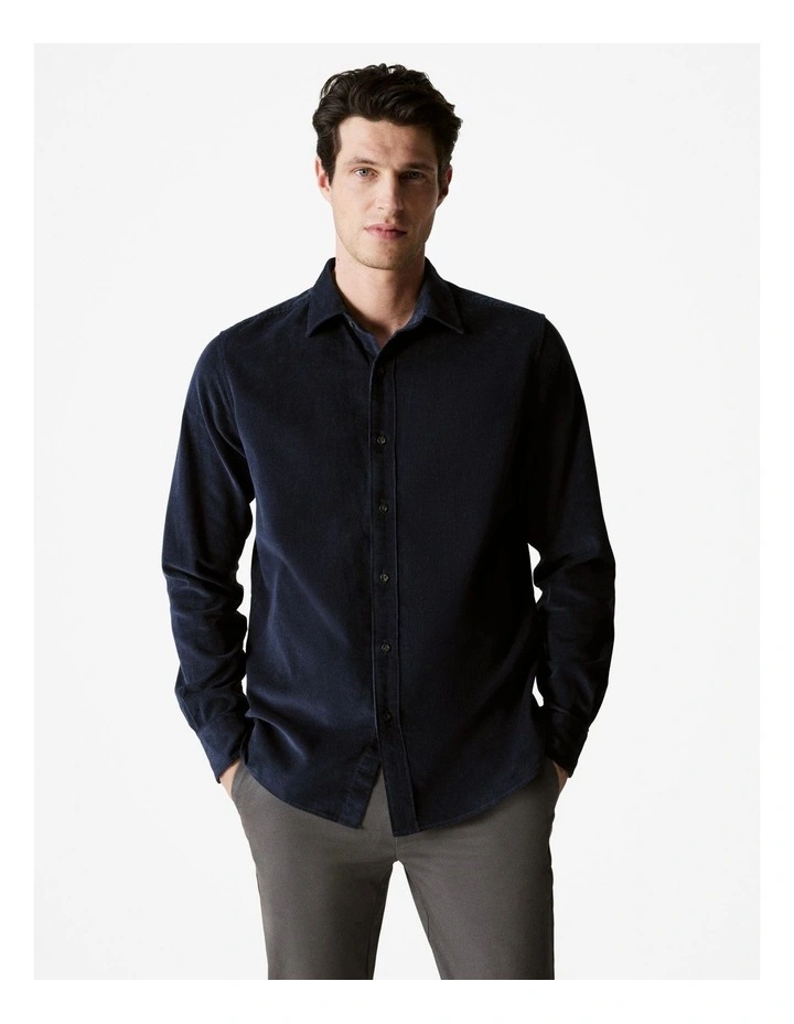 Regular Fit Cotton Cord Shirt in Navy