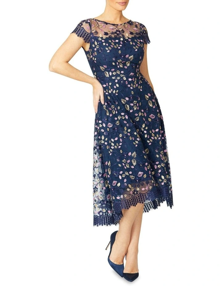 Stellar Embroidered A-Line Dress in Purple