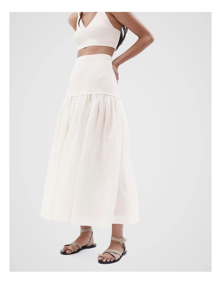 Spliced Knit Midi Skirt in Stone