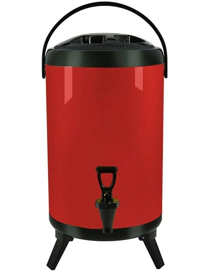 14L Stainless Steel Insulated Milk Tea Barrel with Faucet in Red