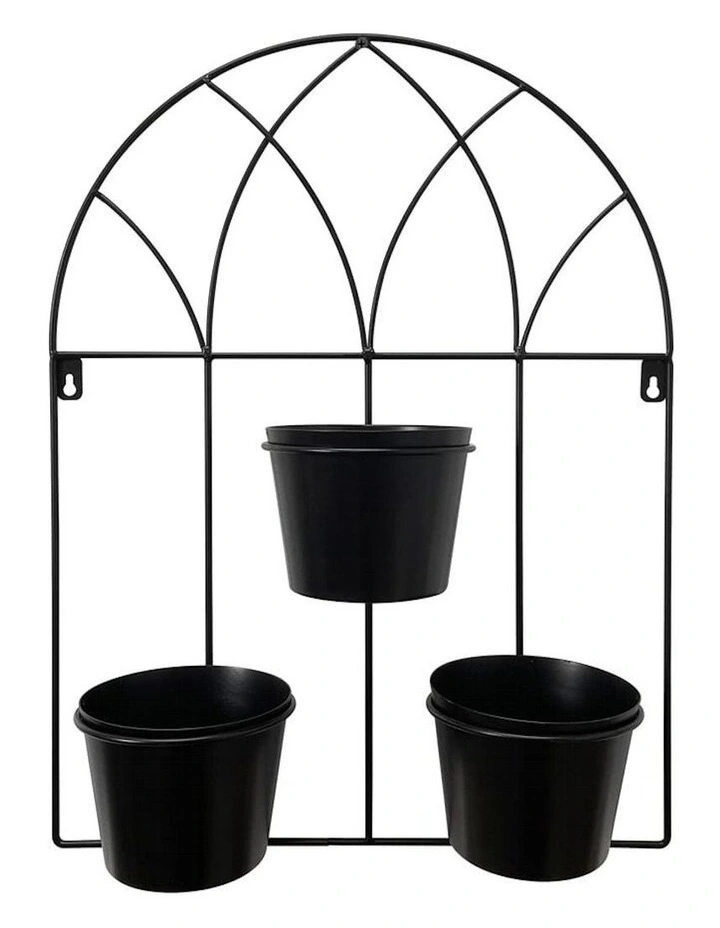Metal Arch Design 3-Pot Wall Planter in Black