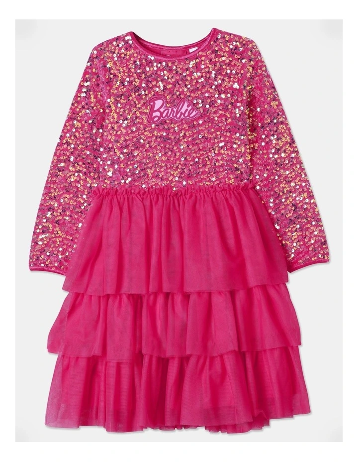 Barbie Velour Sequin Dress in Pink