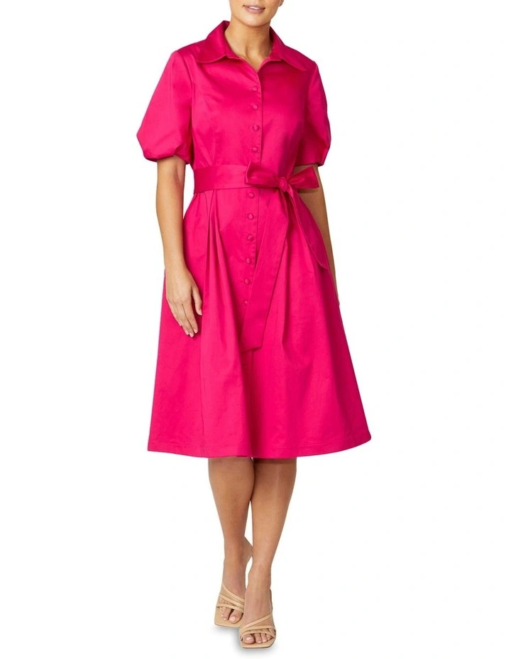 Simone Cerise Shirt Dress in Hot Pink
