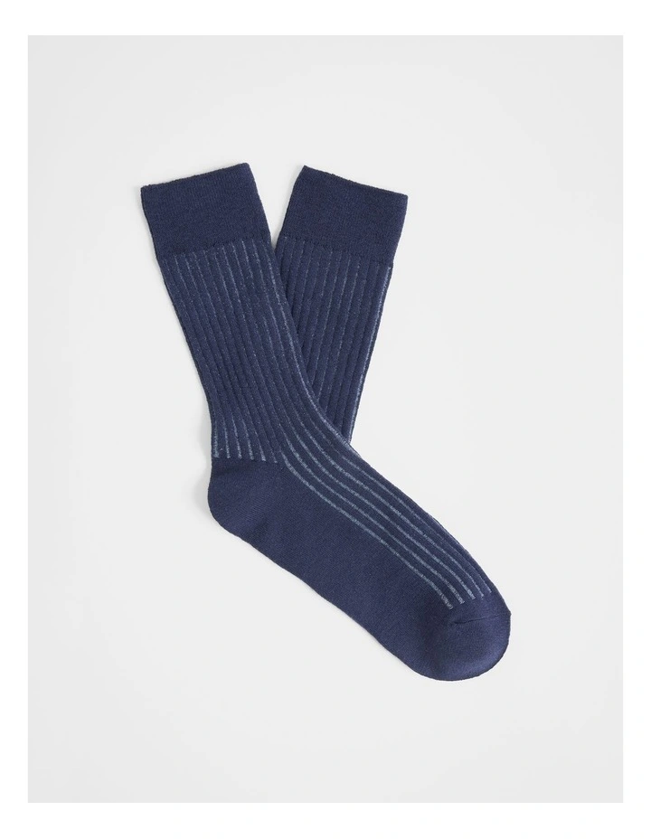 Contrast Rib Sock in Navy