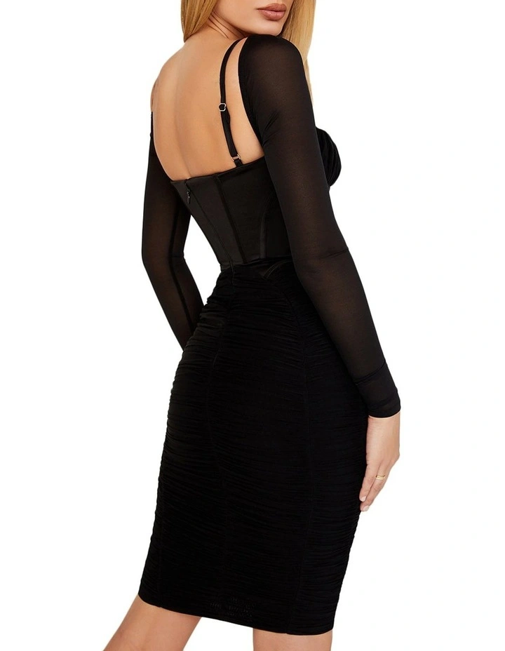 Freyja Gathered Corset Dress in Black