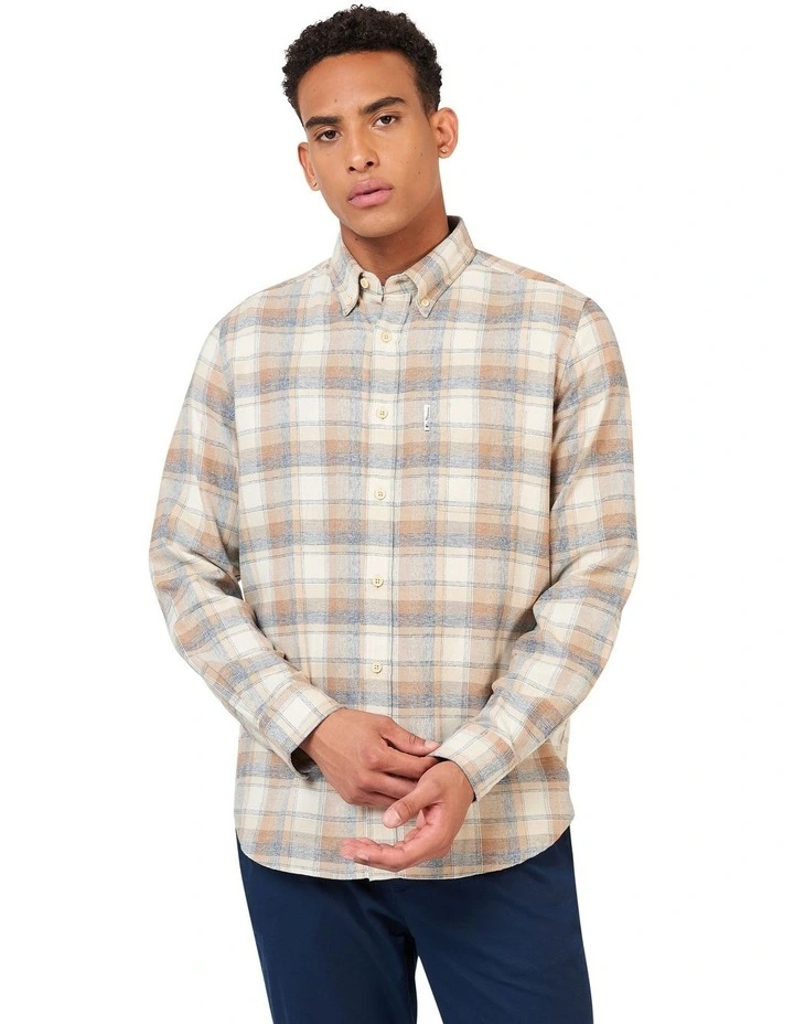 Twisted Yarn Check Long Sleeve Shirt in Beige