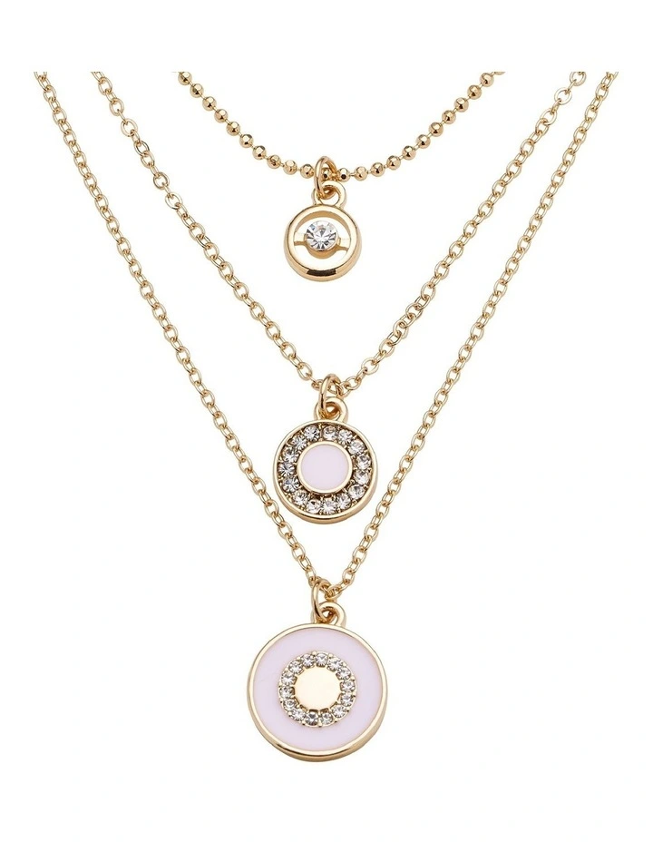 Circle Charm Layered Necklace in Pale Pink