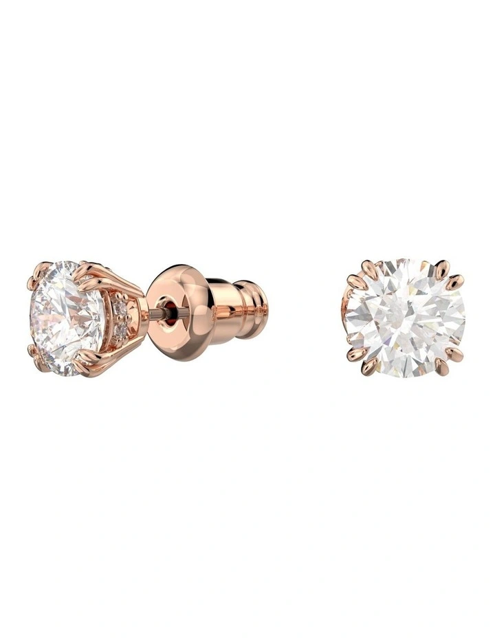 Constella Stud Earrings Round Cut Rose Gold-Tone Plated in White