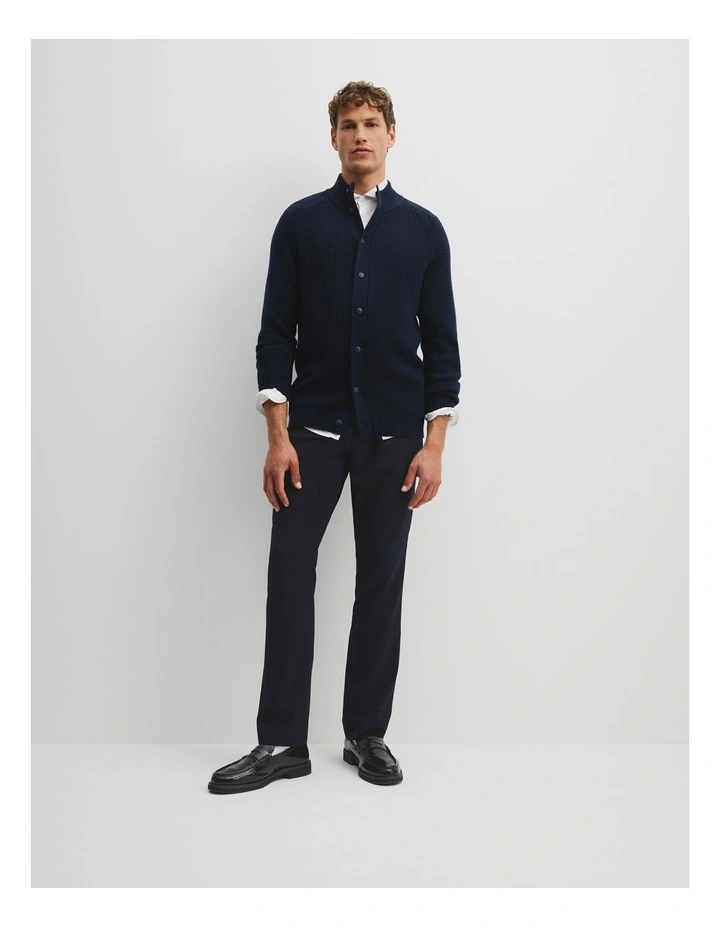 Australian Wool Rib Button-through Knit in Navy