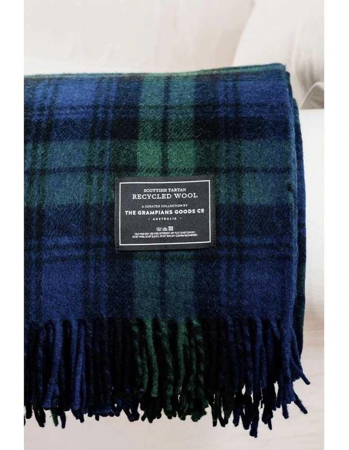 Heritage Collection Recycled Wool Scottish Tartan Blanket in Forest