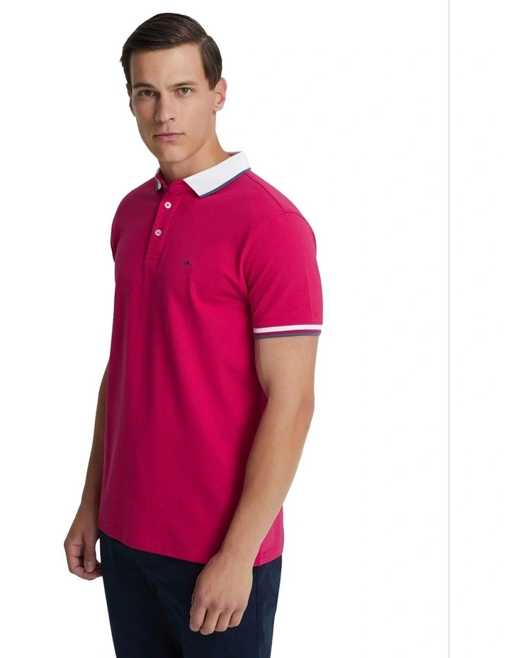 Cam Contrast Collar Pique Polo Shirt in Red