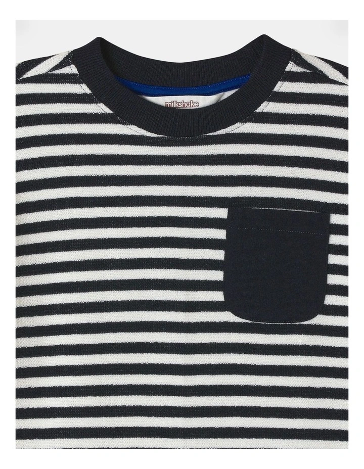 Long Sleeve Double Knit Stripe Tee in Navy