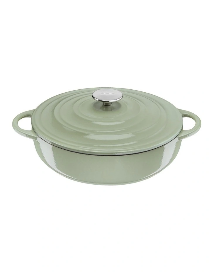 LOV Cast Iron Lichen Shallowpot with Lid 28cm/3.8L in Green