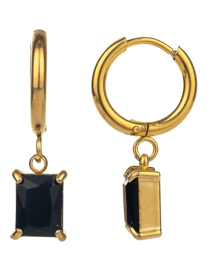 Hoops With Jewel Drop Earring in Black/Gold