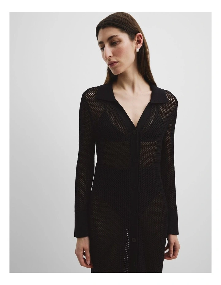 Organically Grown Cotton Crochet Cardigan in Black