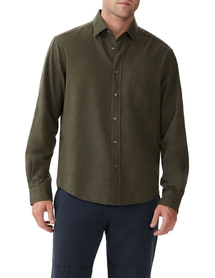 Corderoy Long Sleeve Shirt in Olive