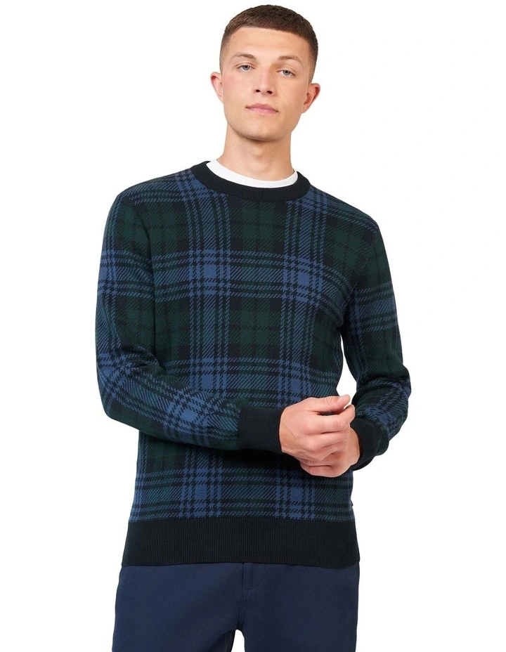 Check Crew Knit Top in Black
