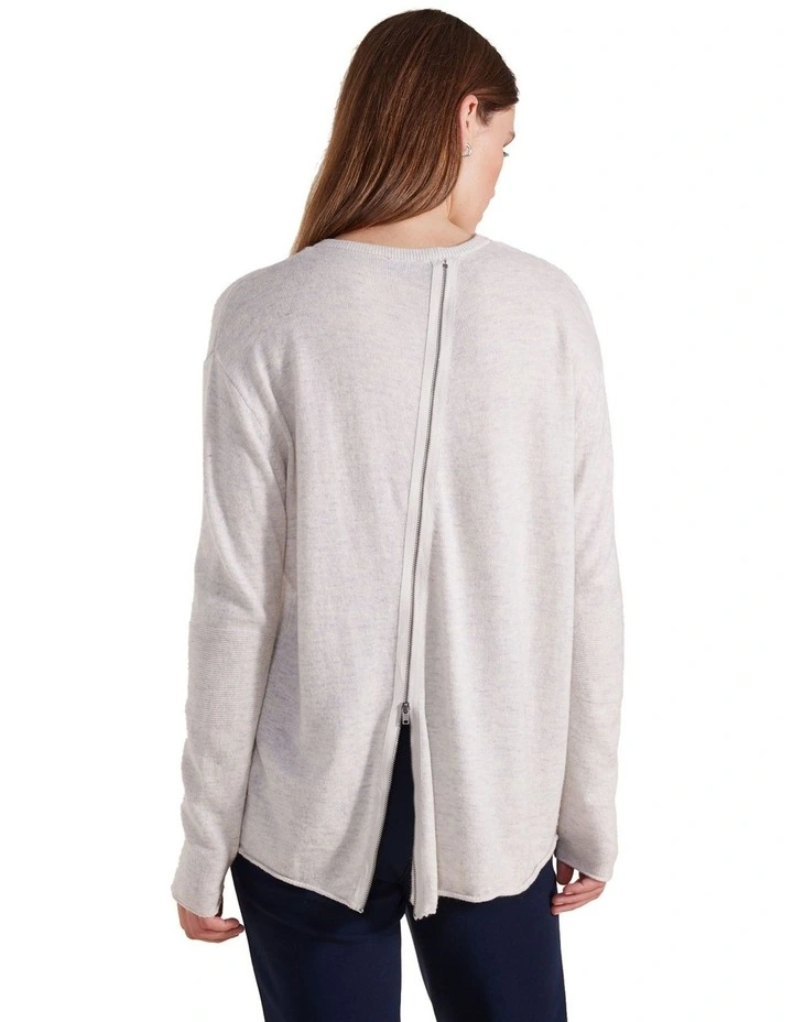 Long Sleeve Zip Back Sweater in Heather Grey