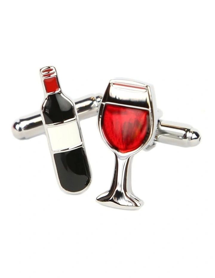Wine Bottle And Glass Cufflink in Multi