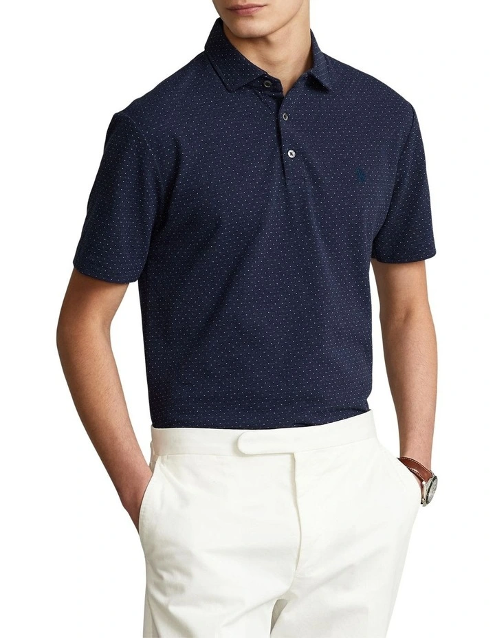Custom Slim Fit Jacquard Polo Shirt in Navy
