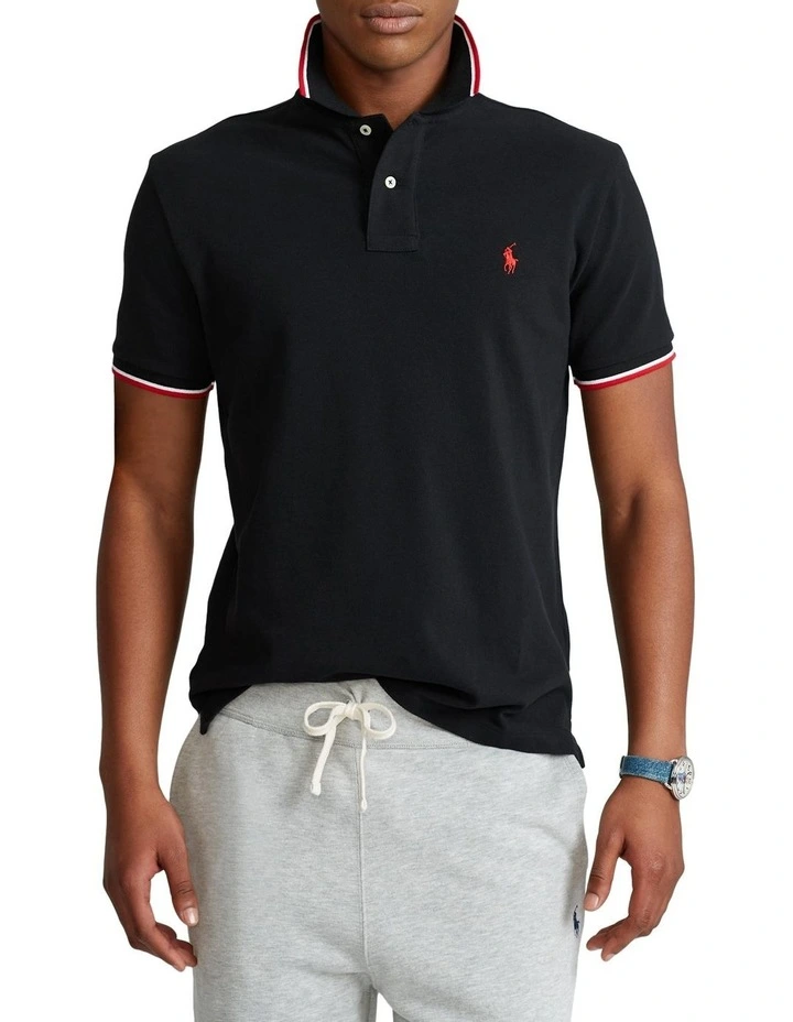 Custom Slim Fit Mesh Polo Shirt Black