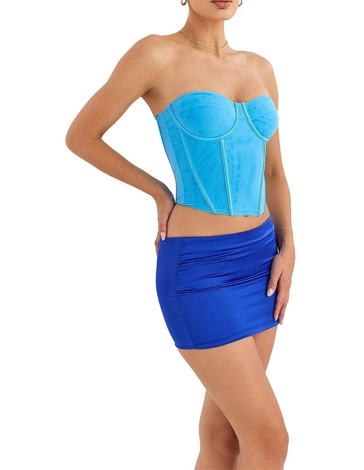 Satin Mini Skirt in Cobalt