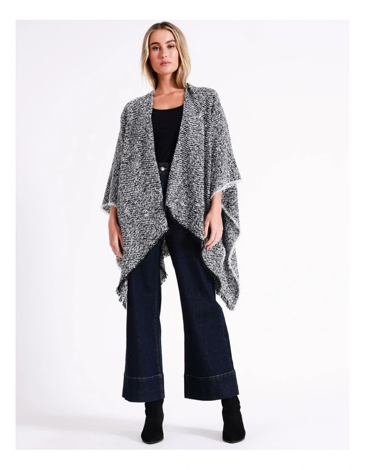 Boucle Chevron Poncho in Black/White