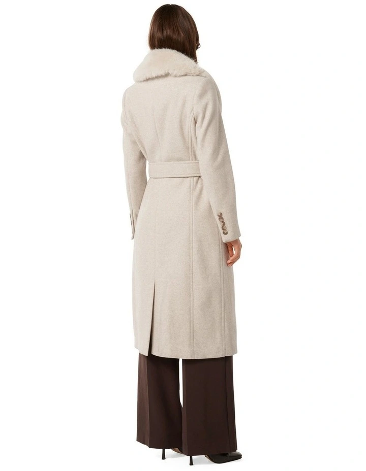 Monica Fur Collar Wrap Coat in Beige