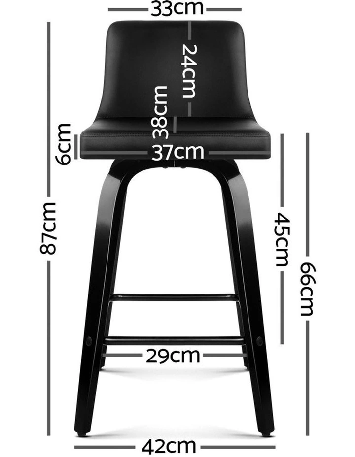 Set Of 2 Walnut Wooden Bar Stool