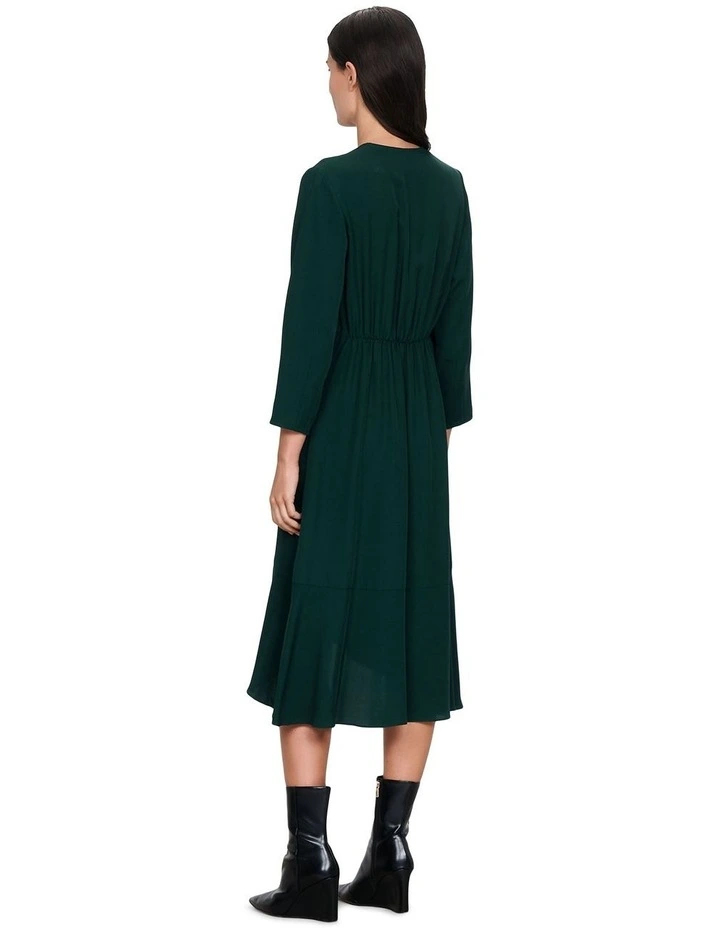 European Twill V-Neck Dress in Deep Green