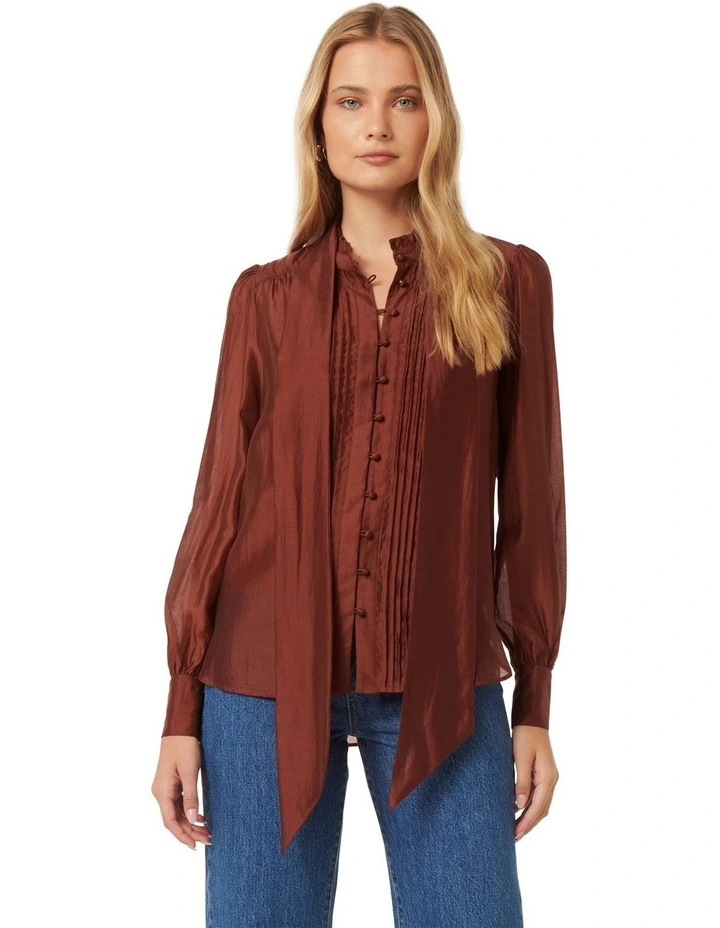 Naomi Neck Tie Blouse in Red