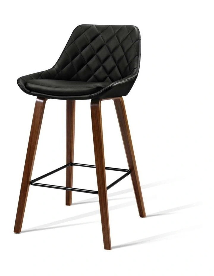 2x Kitchen Bar Stools Wooden Stool Chairs Bentwood Barstool Leather Black