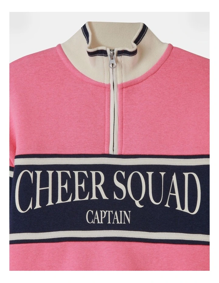Fleece 1/4 Zip Sweat Top in Pink