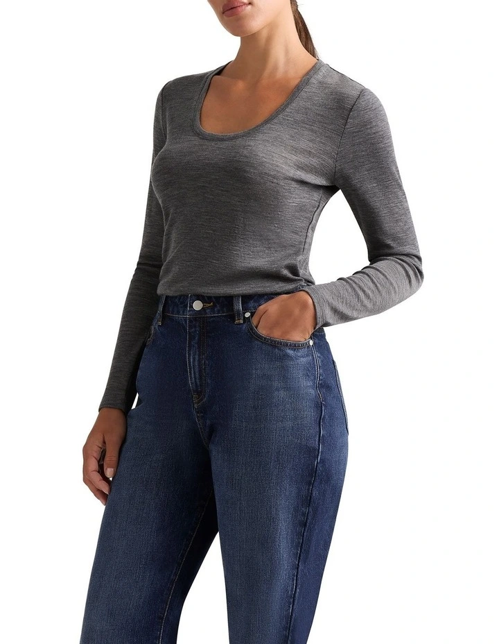 Marslie Long Sleeve Babywool Top in Charcoal