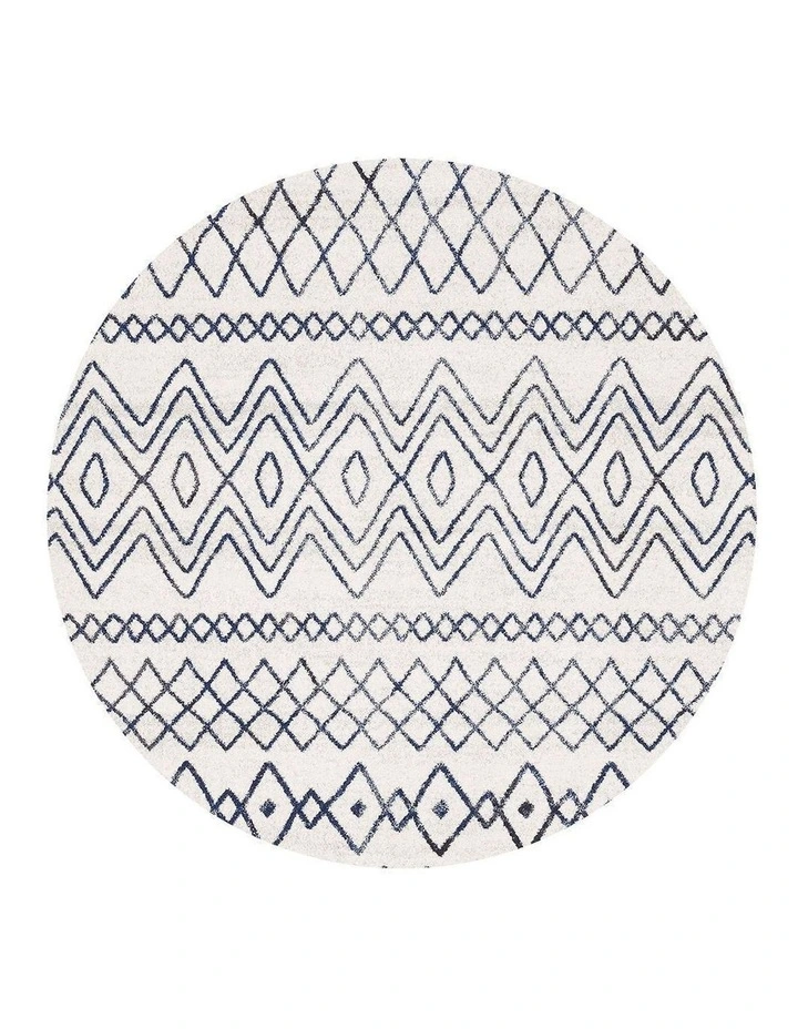 Oasis Nadia Rustic Tribal Round Rug in White Blue