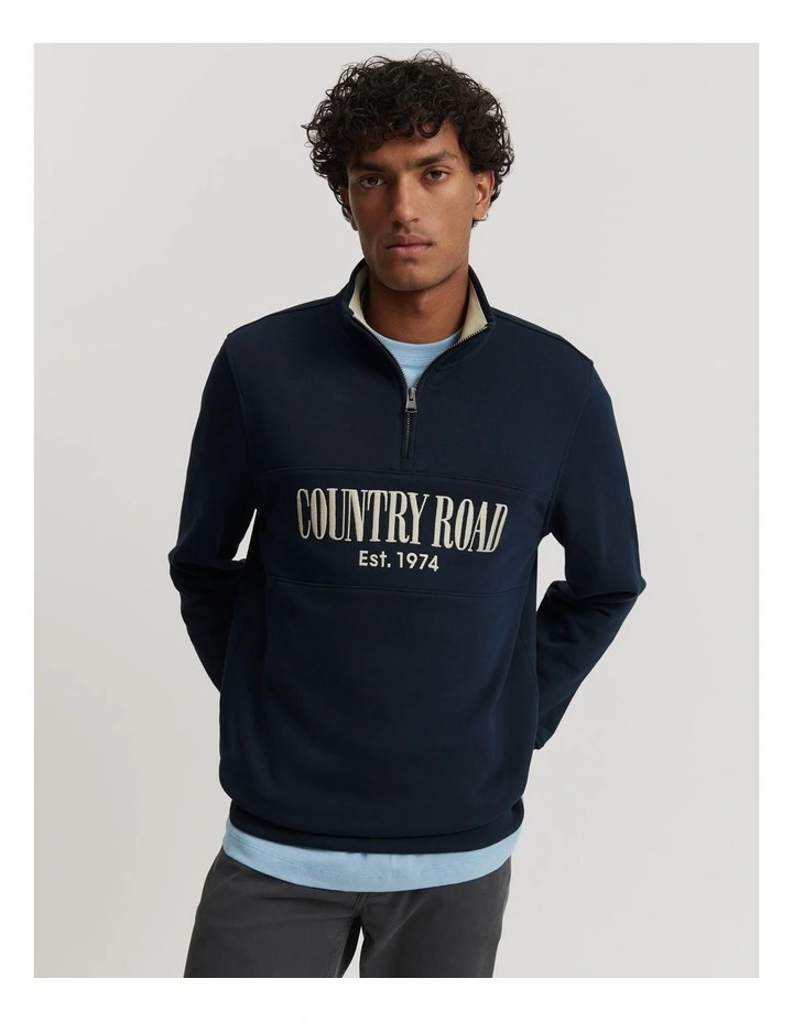 Half Zip Heritage Sweat in Dark Navy Multi