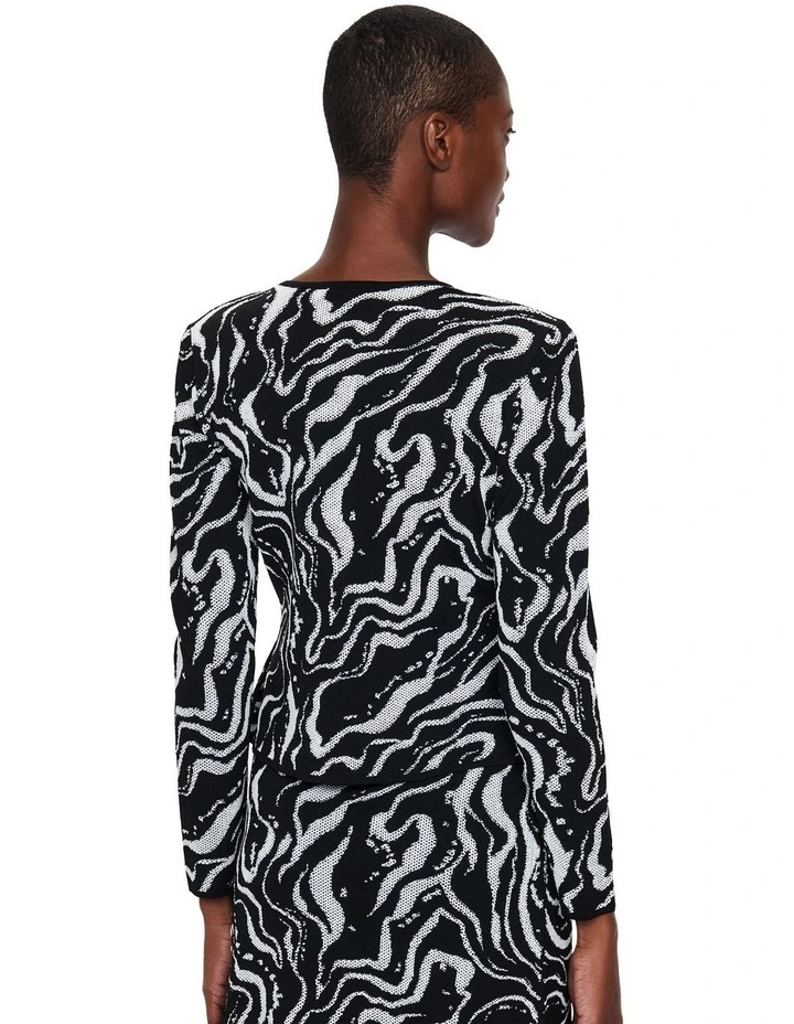 Marble Pointelle Knit Jacket in Black/White