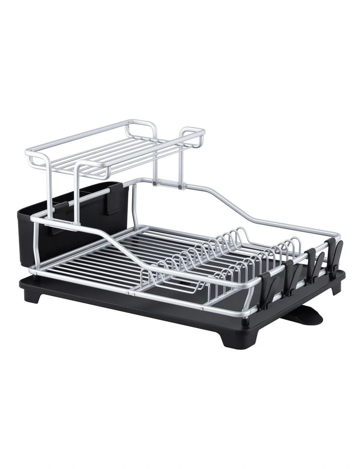 Pinnacle 2-Tier Dish Rack With Draining Board 52 x 37.5 x 27cm in Silver