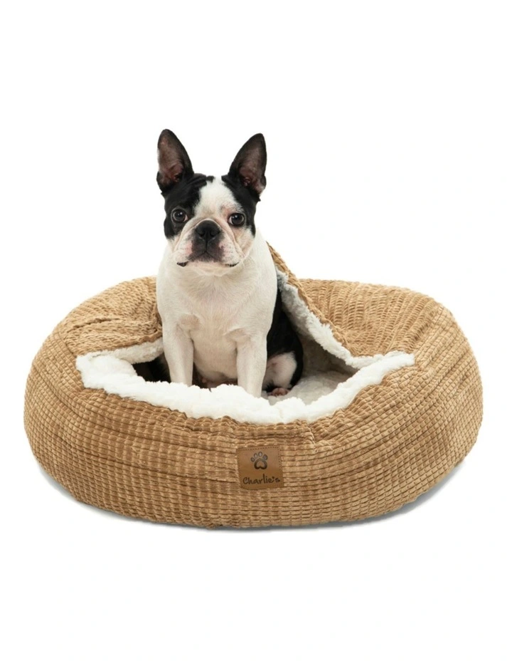 Snookie Hooded Calming Dog Bed in Iced Coffee Brown
