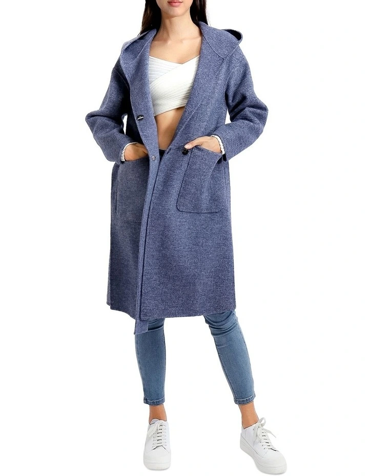 Walk This Way Wool Blend Oversized Coat in Blue