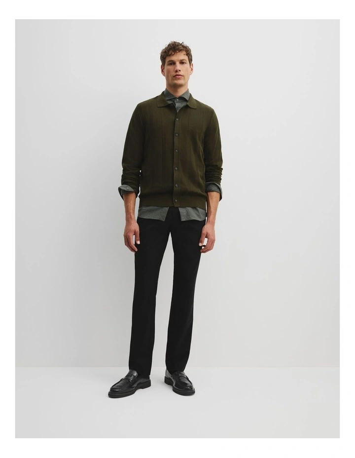 Cotton Silk Rib Knit Shirt in Khaki Green