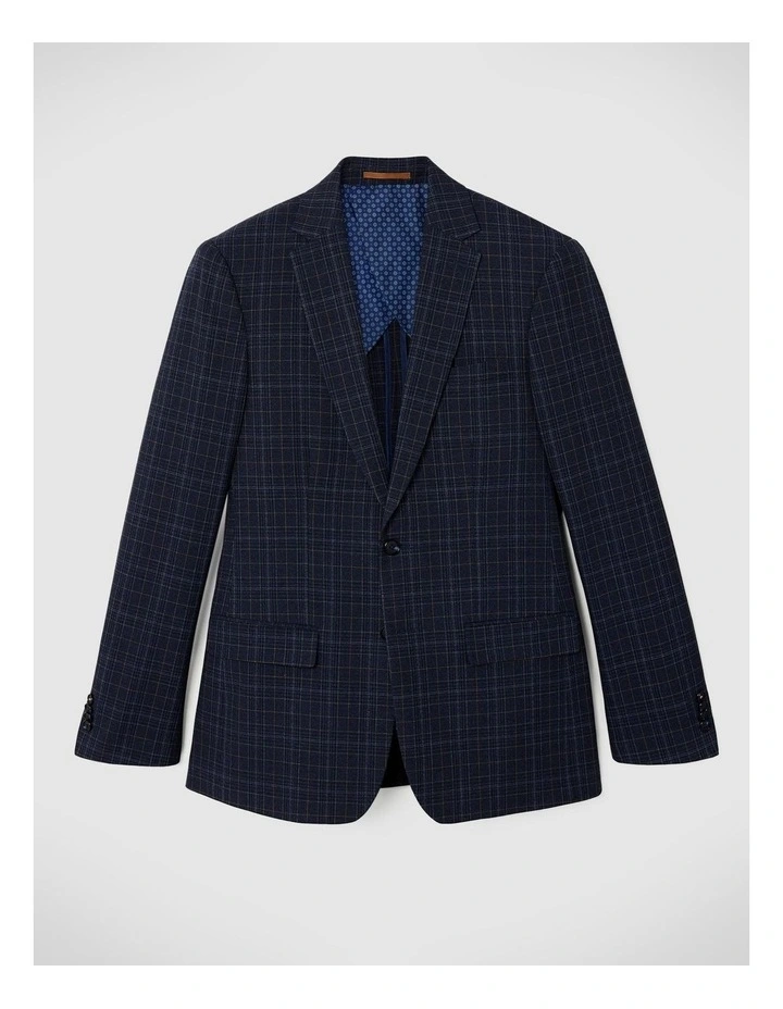 Slim Stretch Checked Tailored Jacket in Navy Check