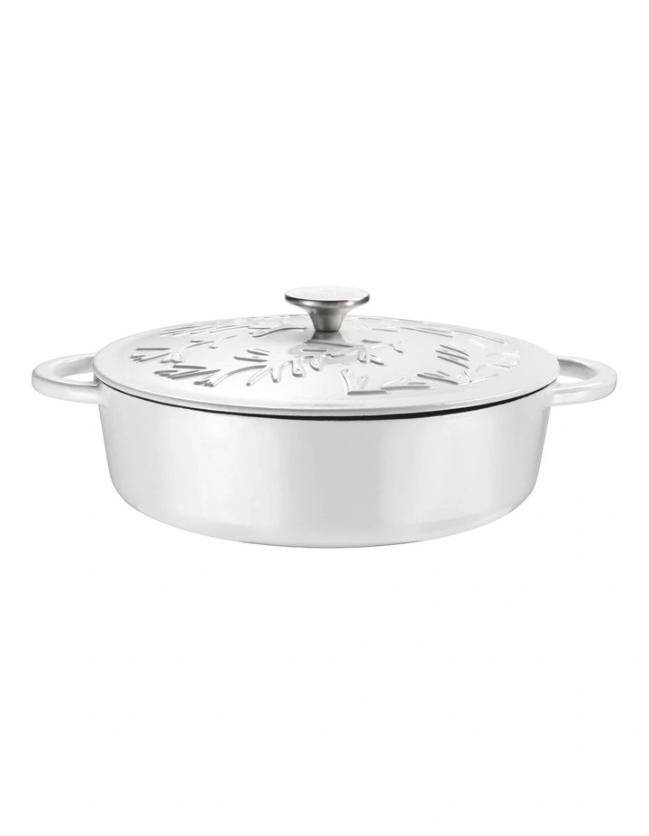 Olive Cast Iron Saut with Lid 30cm/4.0lt White