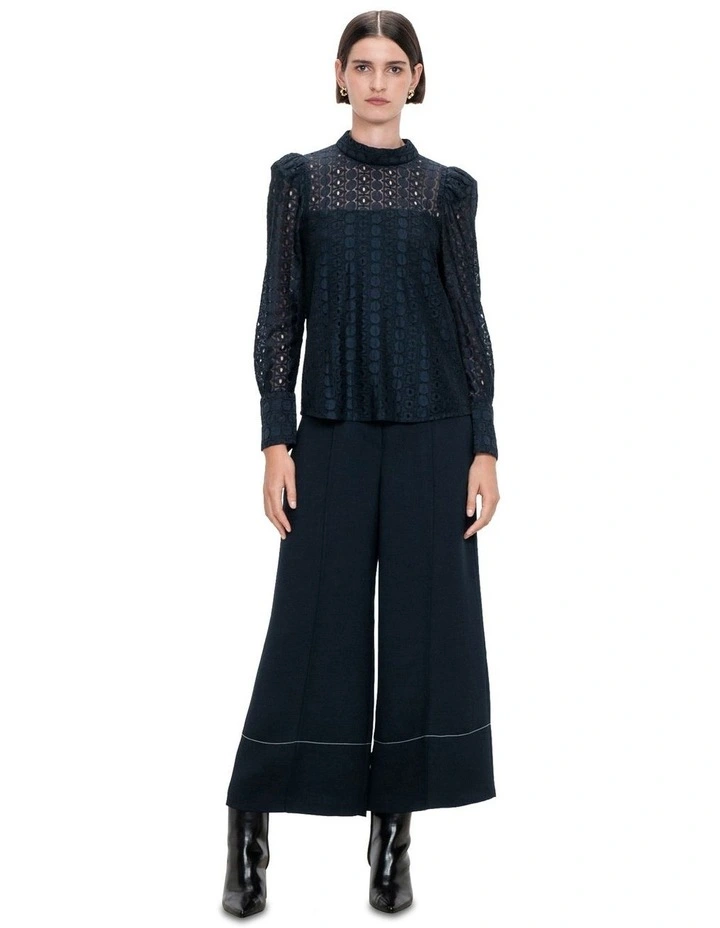 Geometric Lace High Neck Top in Ink